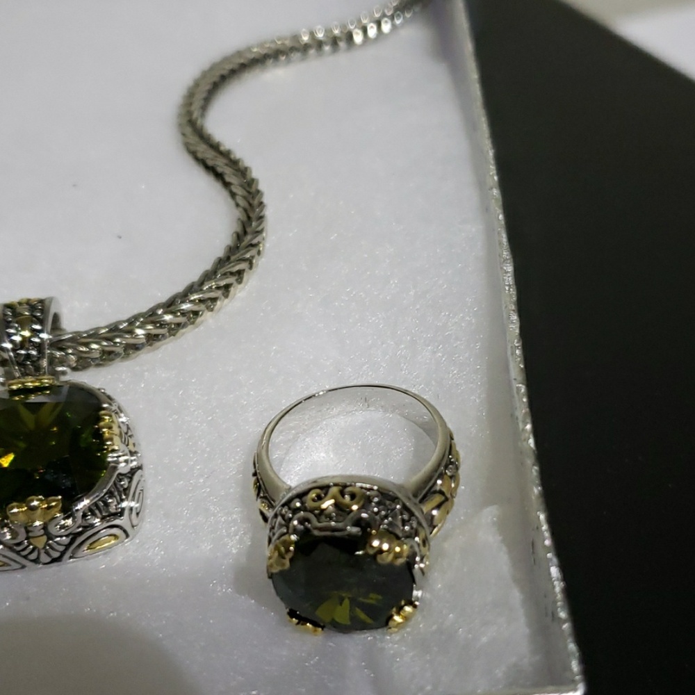 Necklace set green stone with gold and silver - Picture 2 of 4
